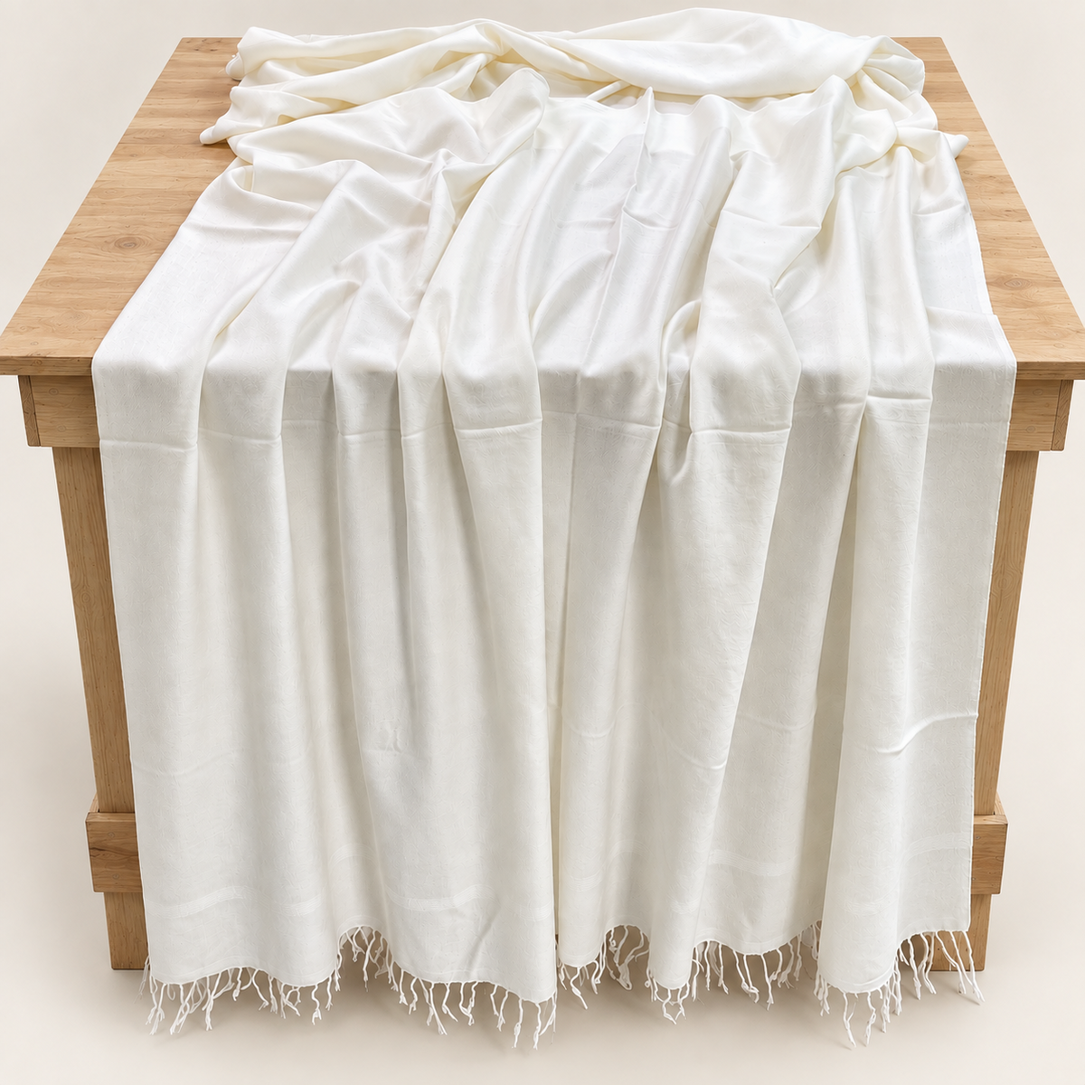 72 Count Premium  Swati  Wool Shawl Plain Off-White Color, Original, Handmade.