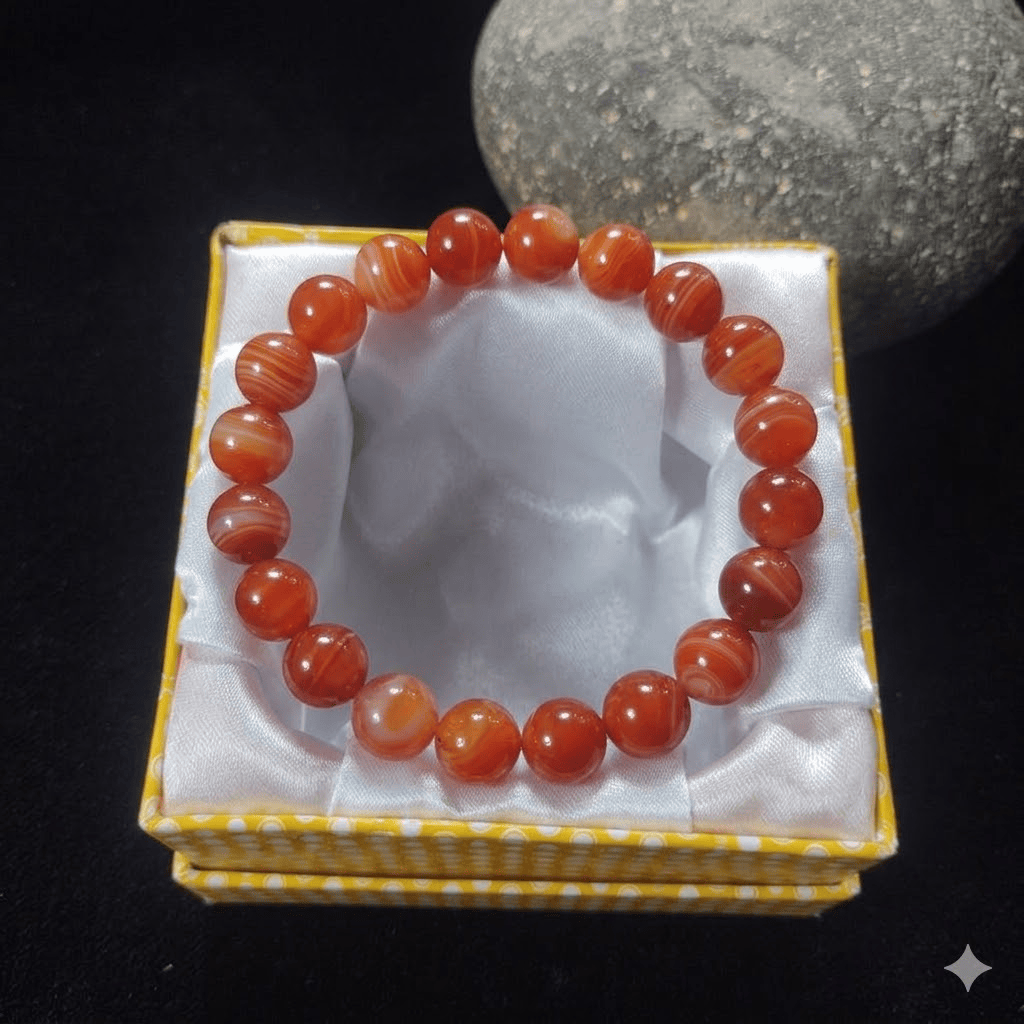 Red (Yamani)  Aqeeq Stone   Bracelet  – Free Size Fit for All( 16 Beads ,10mm size) Elastic