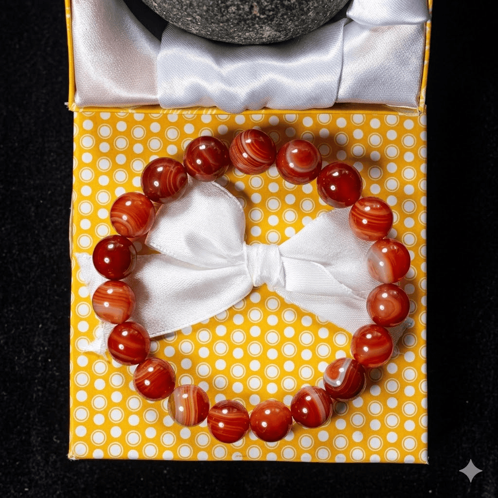 Red (Yamani)  Aqeeq Stone   Bracelet  – Free Size Fit for All( 16 Beads ,10mm size) Elastic
