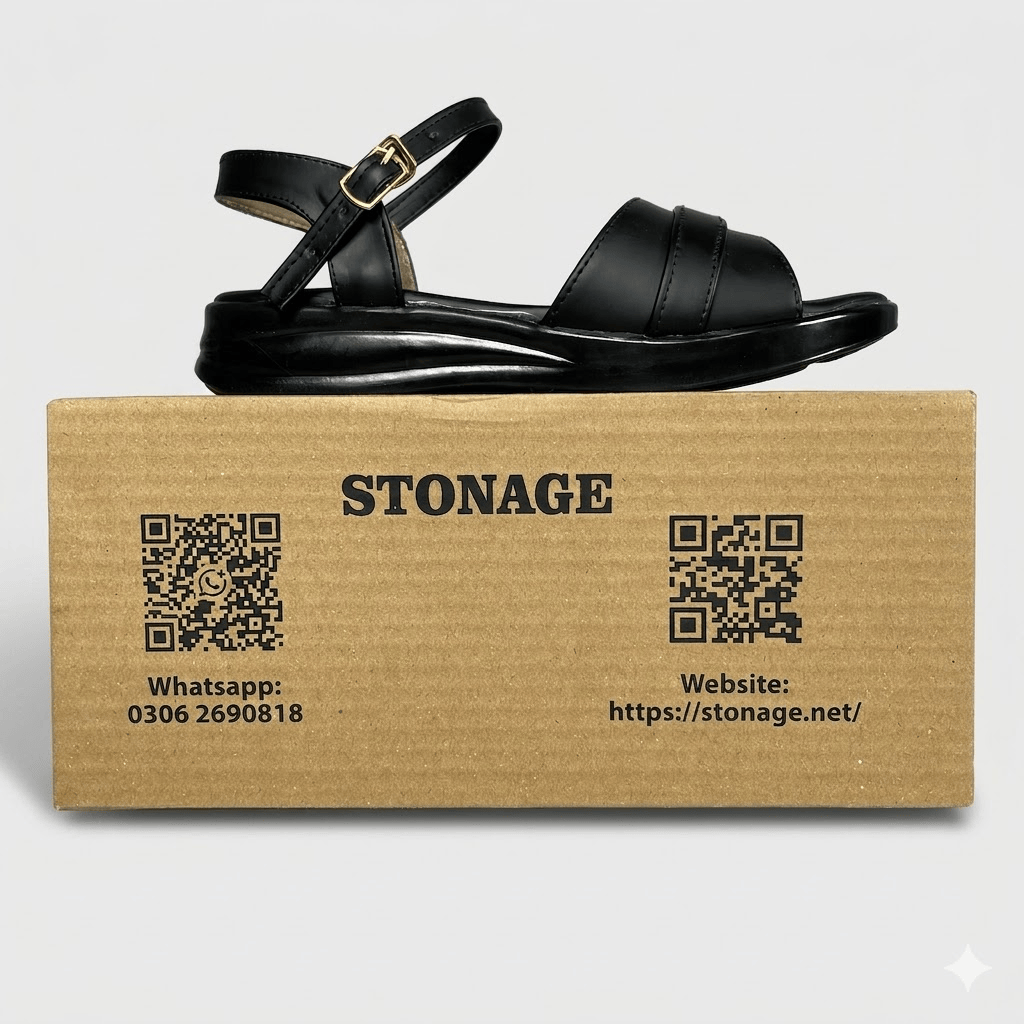 Stonage Exclusive,  Ladies  Hand made , Soft , Lightweight &  Flat, Leather Sandals,  Black Color