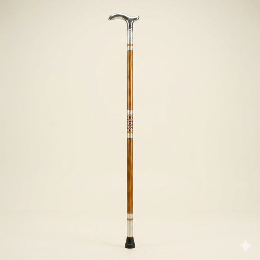 Wooden Walking Can with Brass in Handle (only)  – Vintage Silver Color  Handle