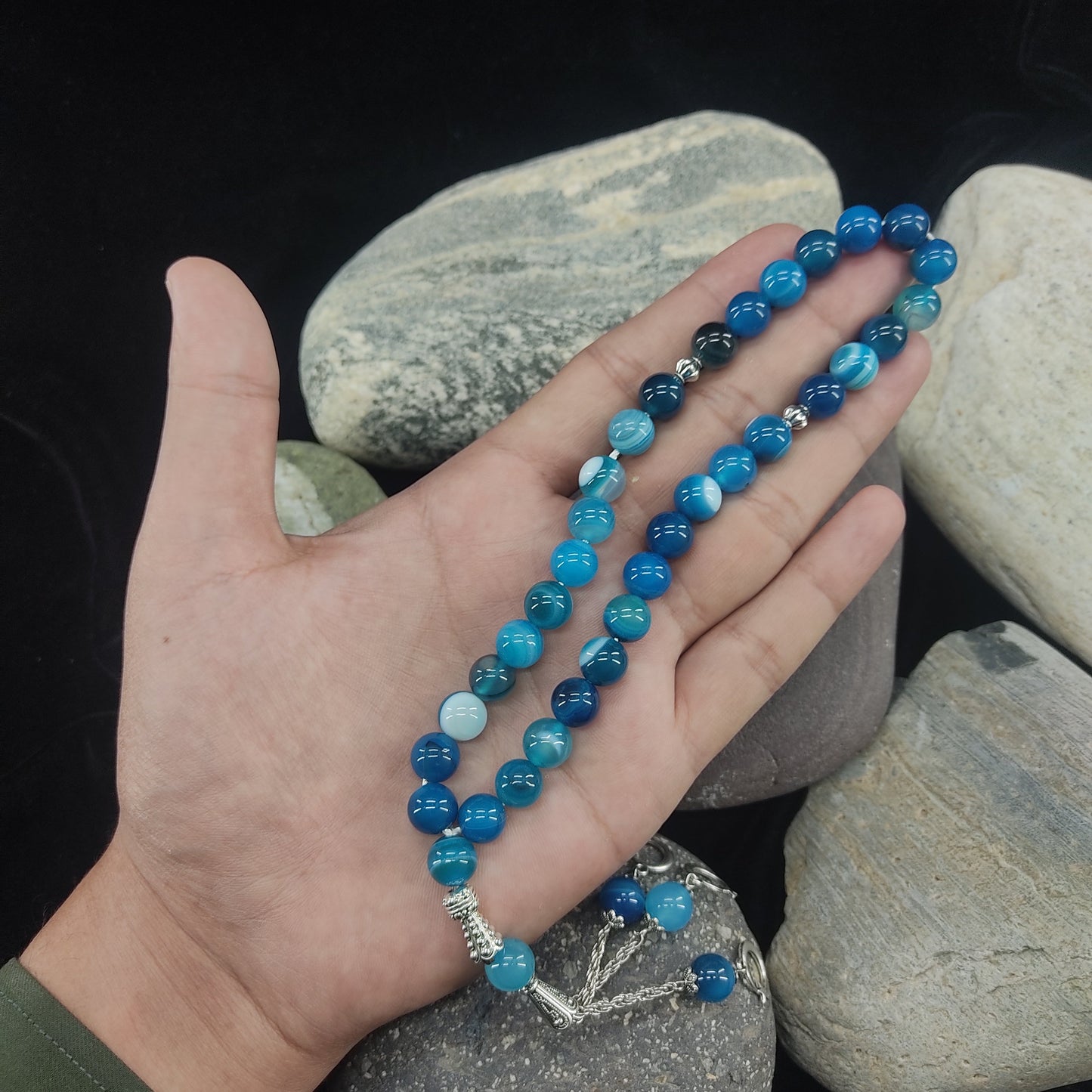 Blue  Aqeeq Tasbih 10mm/33 Beads